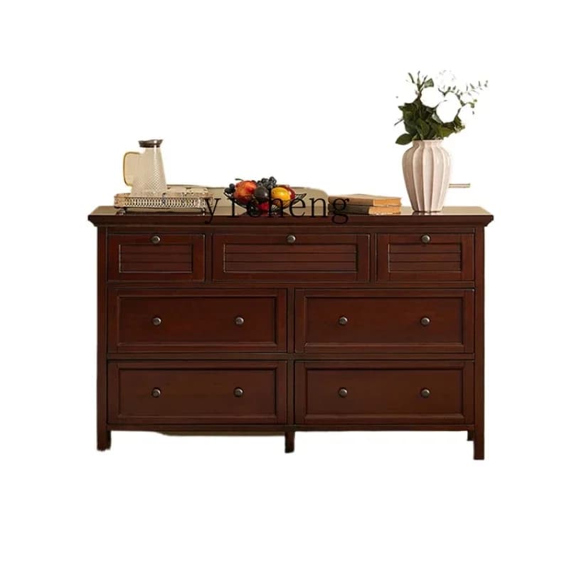 Retro Solid Wood Modern Minimalist Chest of Drawers Storage Cabinet Light Luxury Furniture