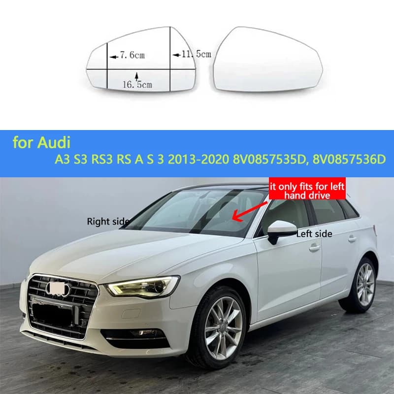 Auto Parts for Audi A3 S3 RS3 RS A S 3 2013-2020 Left & Right Side Mirror Glass Rearview Exterior Wide Angle 8V0857535D
