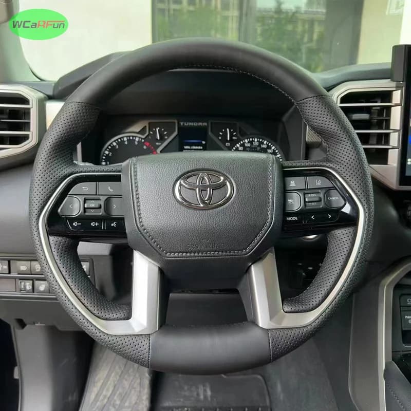 DIY Black Leather Car Steering Wheel Cover For Toyota Tundra Tacoma Sequoia Crewmax 2022-2025