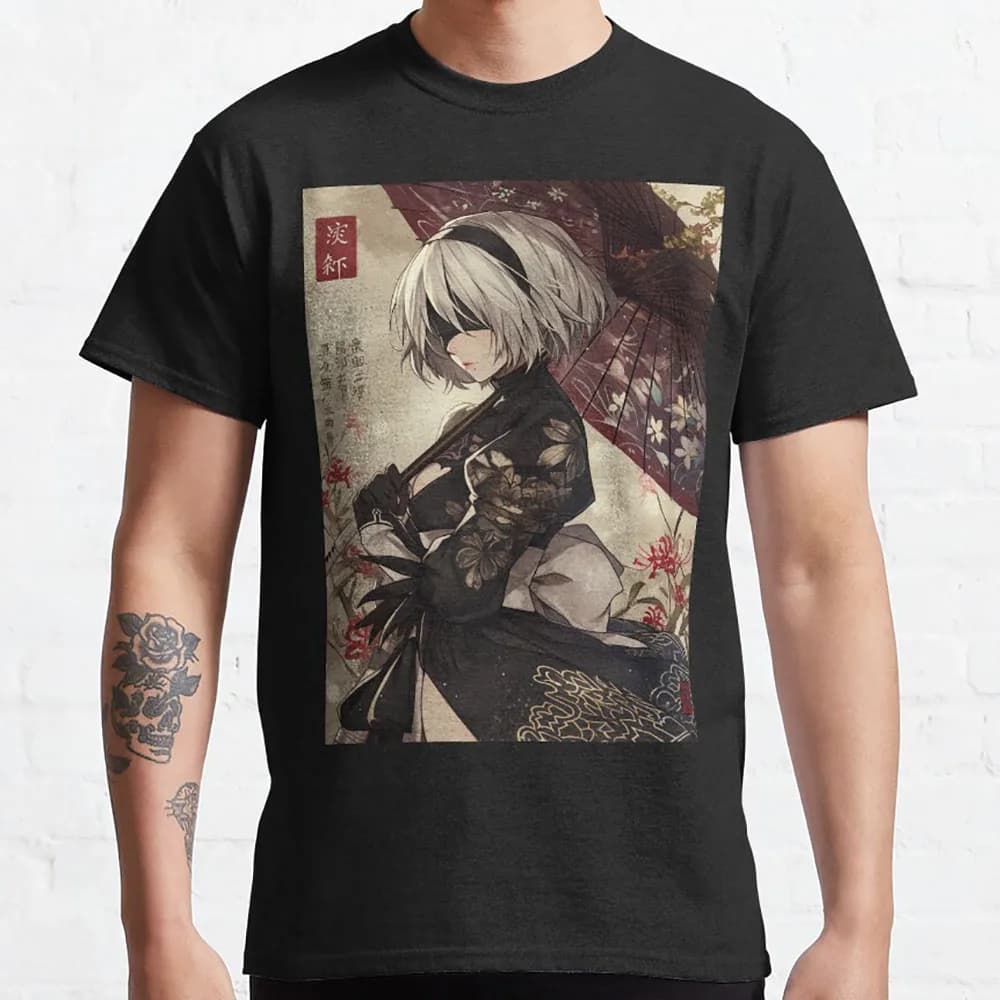 Nier Automata Game of the Yorh Traditional 2B Anime T shirt Sexy Waifu 2B manga graphic t shirts 100% cotton large size tops