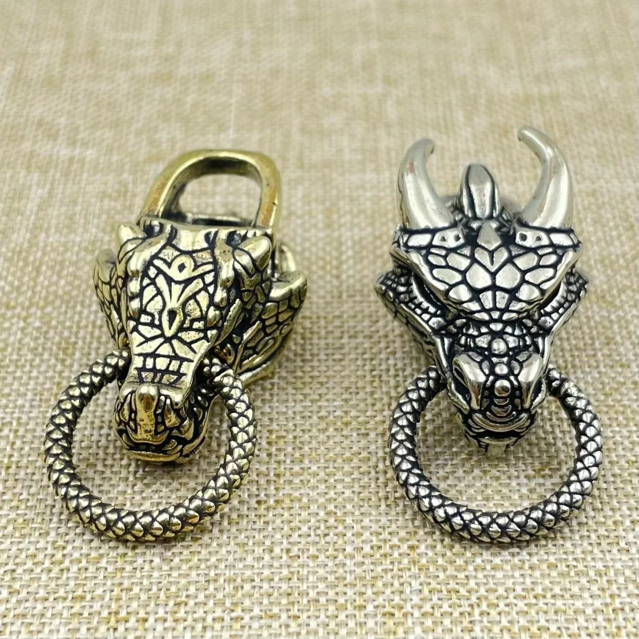 Brass Vintage Keyring Dragon Head Twelve Zodiac Pendant Bracelet Woven Accessory Punk Trend Copper Ornament