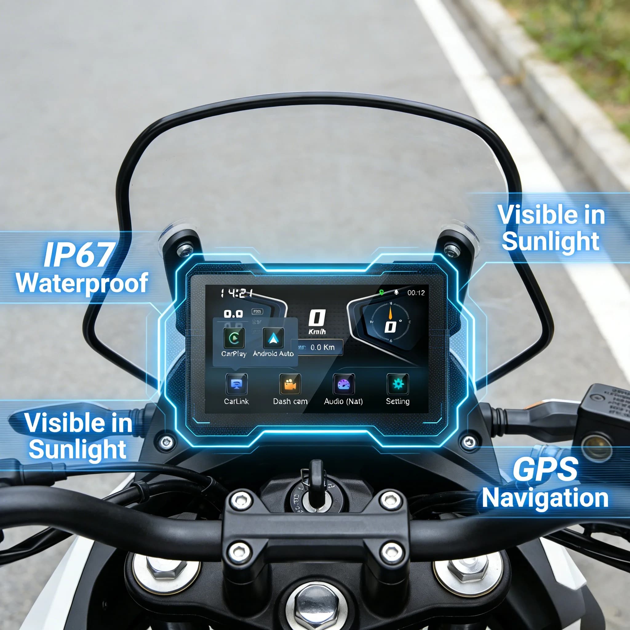 Motorcycle Navigation Support IP67 Waterproof Display, Front/Rear Cam, TPMS, GPS & Wireless Connectivity For All Motorcycles