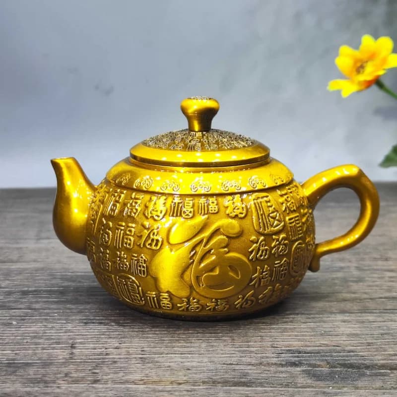 Pure copper tea with embossed design, "Hundred Blessings" , wine , water pot, fortune-bringing and prosperity-promotin