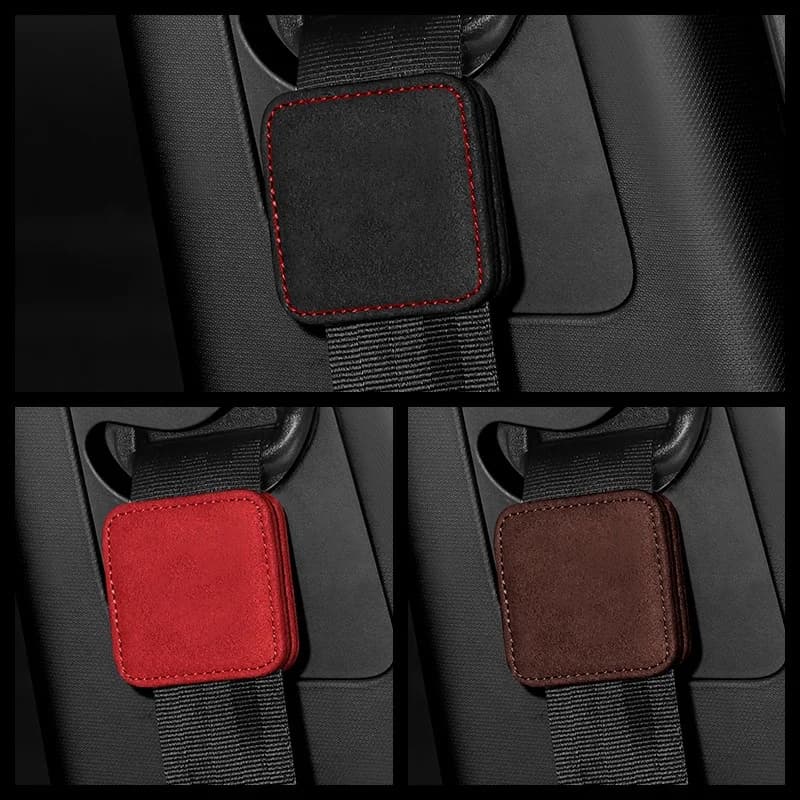 Magnetic Safety Seat Belt Clip PU Leather Car Interior Accessory with Card Holder Fixed Limiter for Vehicle Seat Belts