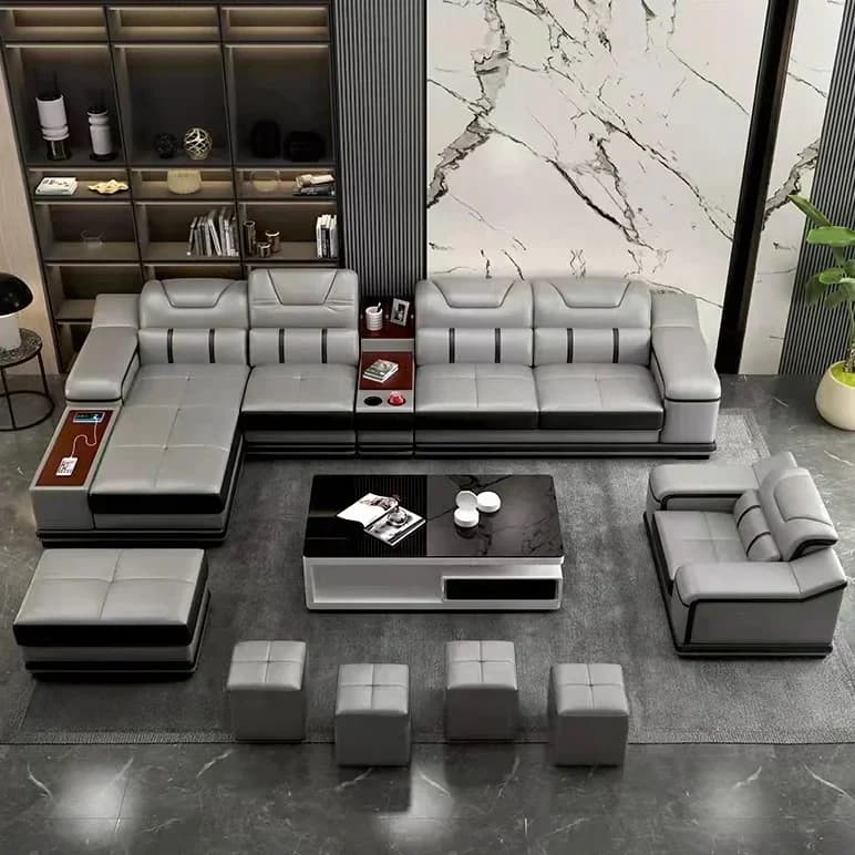 -Modern leather live room L shape modular sofa bed multifunctional couch set corner living room sofas furniture for home office