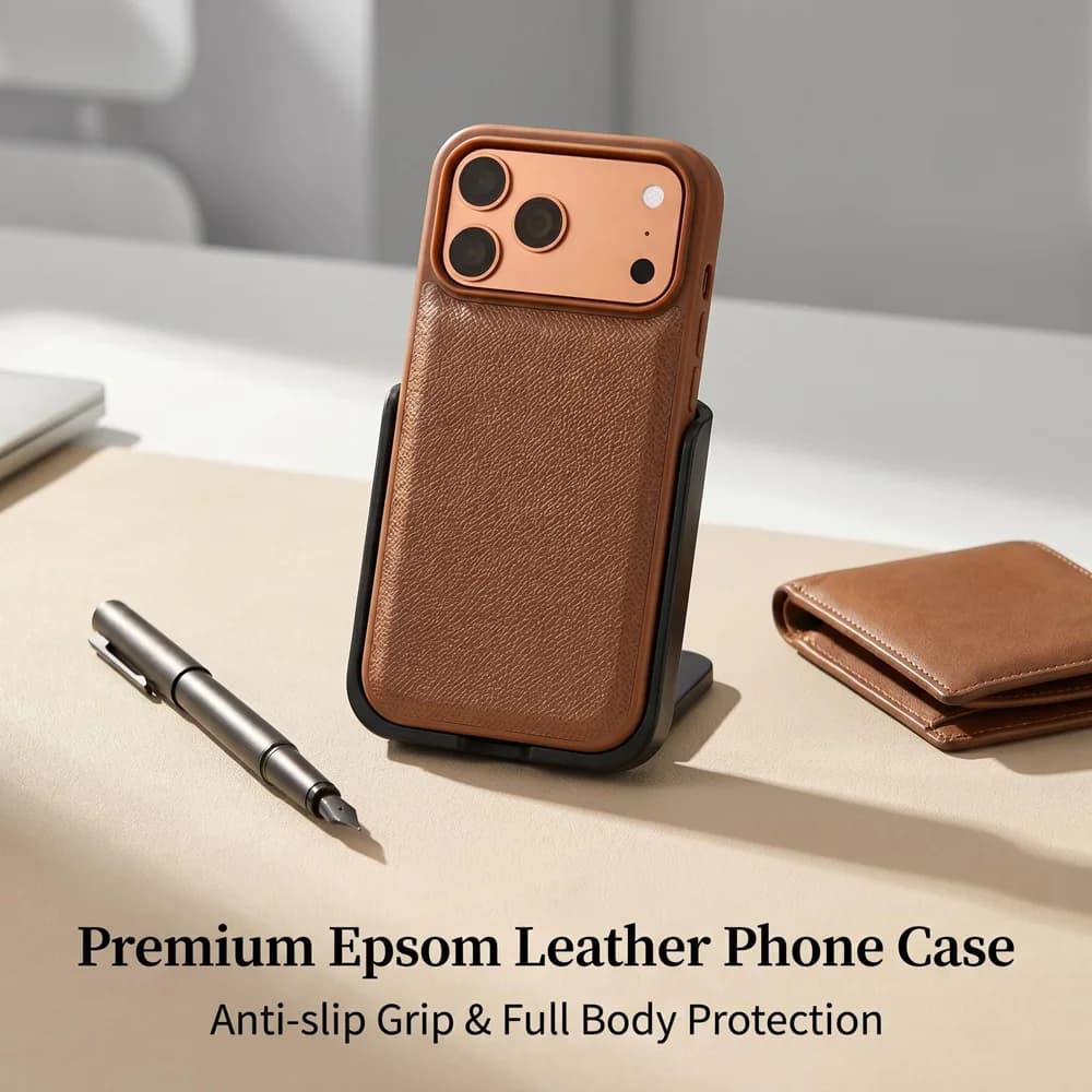 High-End Business Epsom Palm Grain PU Leather Case For iPhone 18/17/16/15/14 Pro Max Slim Shockproof Premium Texture Cover
