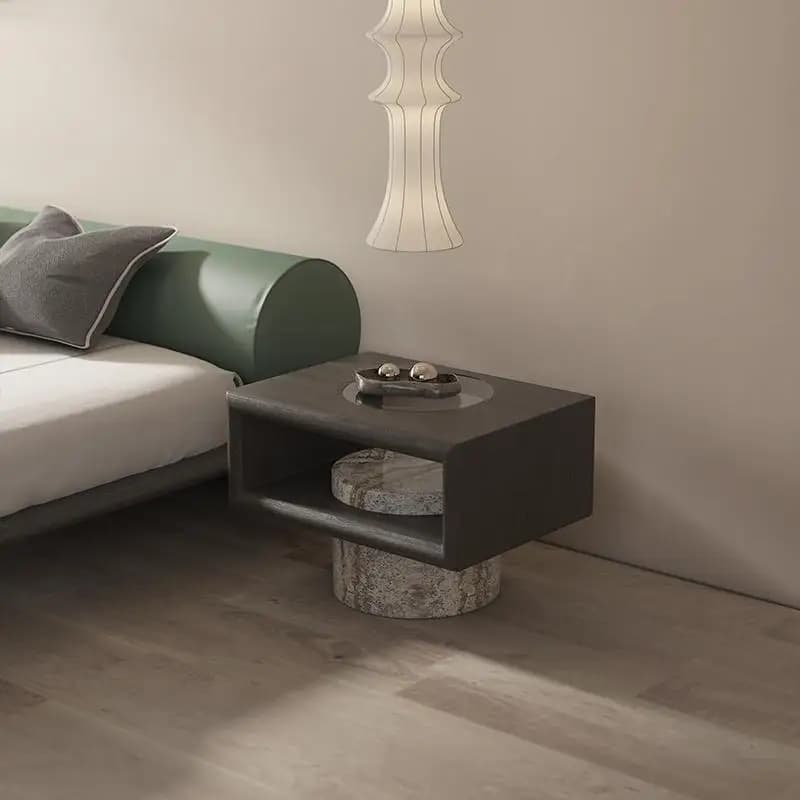 Italian Minimalist Nightstand, Natural Marble & Glass Panel Bedside Table, Open Storage & Easy Clean, Eco-Friendly Modern Design