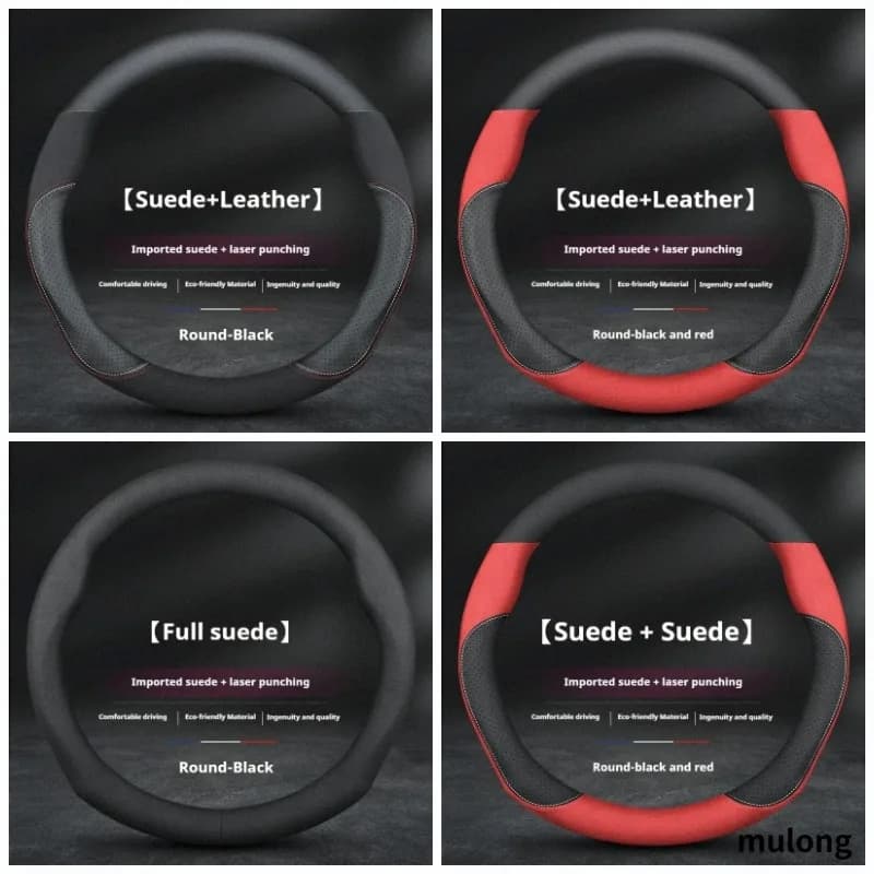 For Mitsubishi Outlander Delica Triton Galant Eclipse L200 Lancer EX Asx Pajero RALLIART Leather Suede Car Steering Wheel Cover