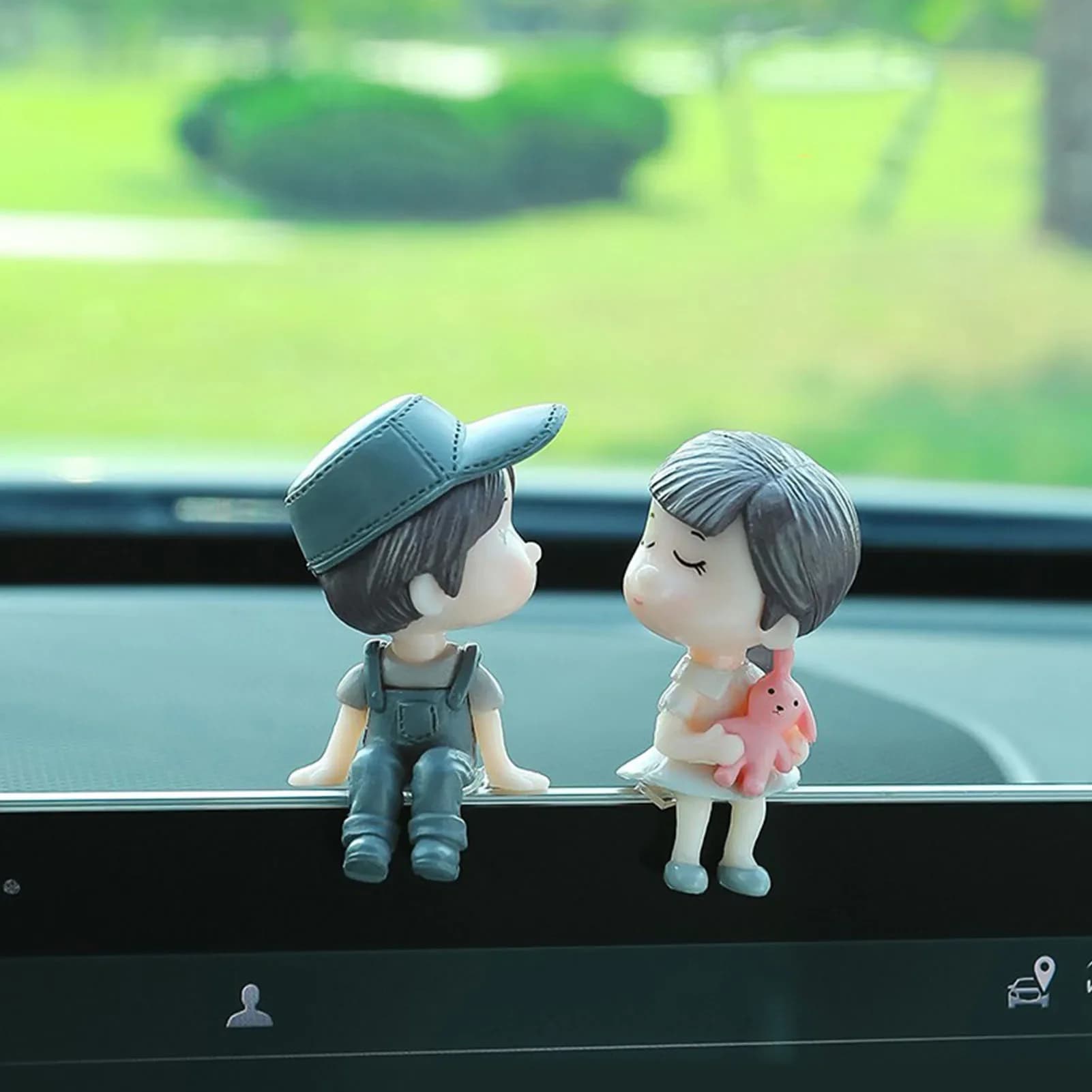 Cartoon Couple Car Ornament Cute Dashboard Decor for Car Home Office