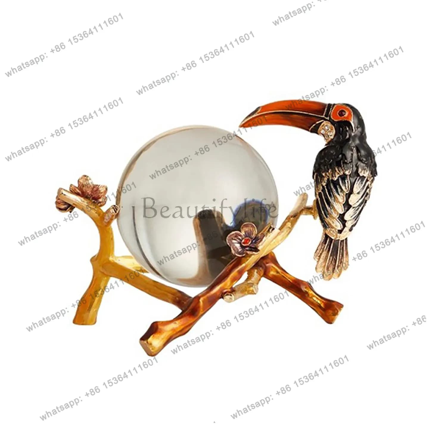 Ornament light luxury high-end enamel colored parrot crystal ball living room TV cabinet office decoration