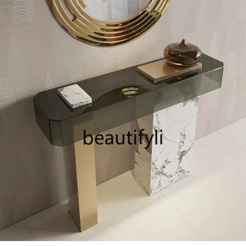 Postmodern Light Luxury Marble Entryway Table Minimalist Italian Style Entryway Table