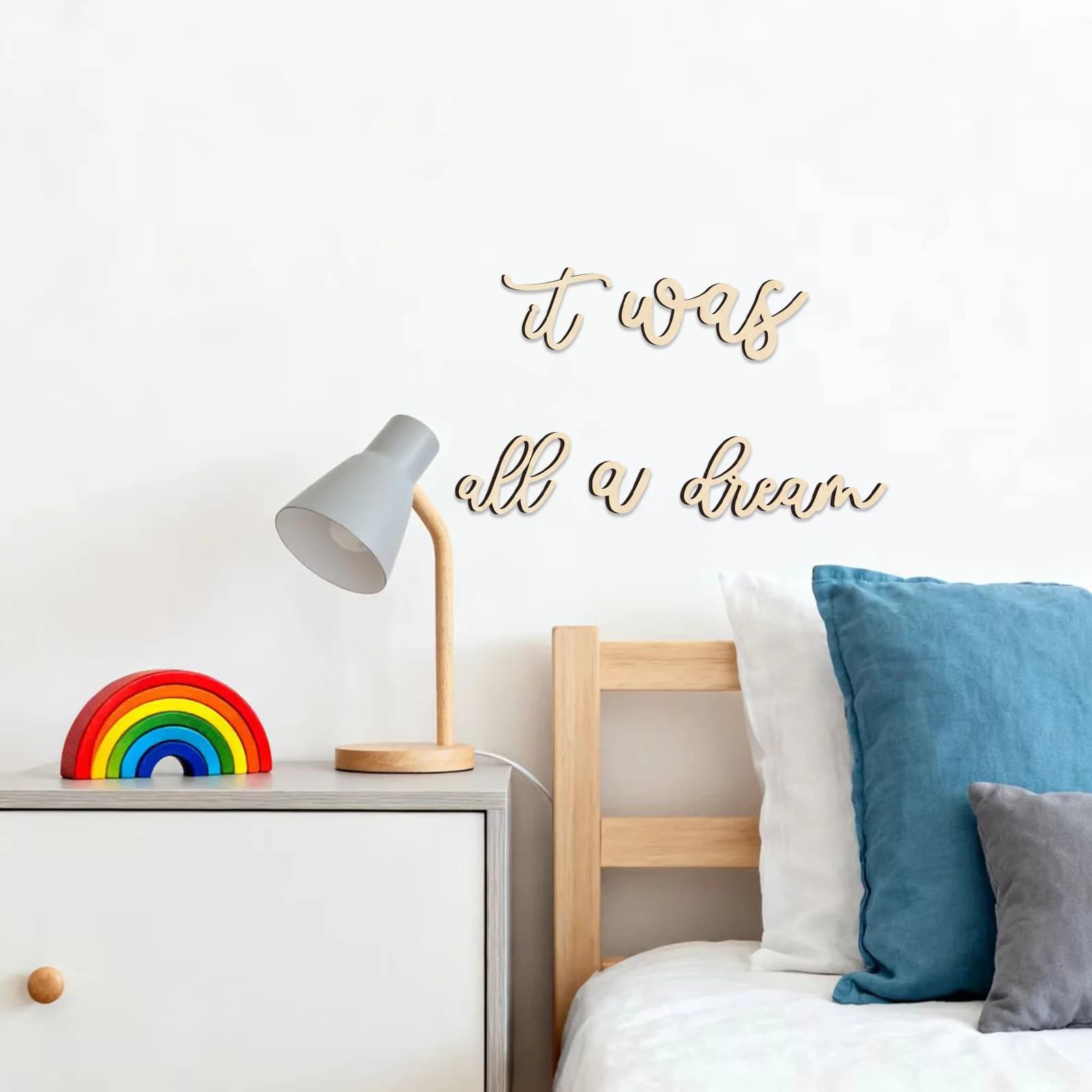 Dream Phrase Wooden Wall Decor Set - 5-Piece Natural Wood Sign, 11cm Height, Home Office Wall Art for Bedroom Living Room