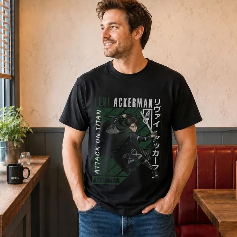 Levi Ackerman Attack on Titan T Shirt, Anime Graphic Tee, 0809 Japanese Manga Streetwear, Unisex Short Sleeve Shirt for Fans