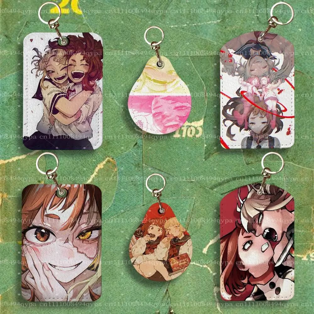 Togachako BNHA Leather 2 Sided ID Card Holder with Keychain Executive Protection For Bank Credit Subway Bus Case