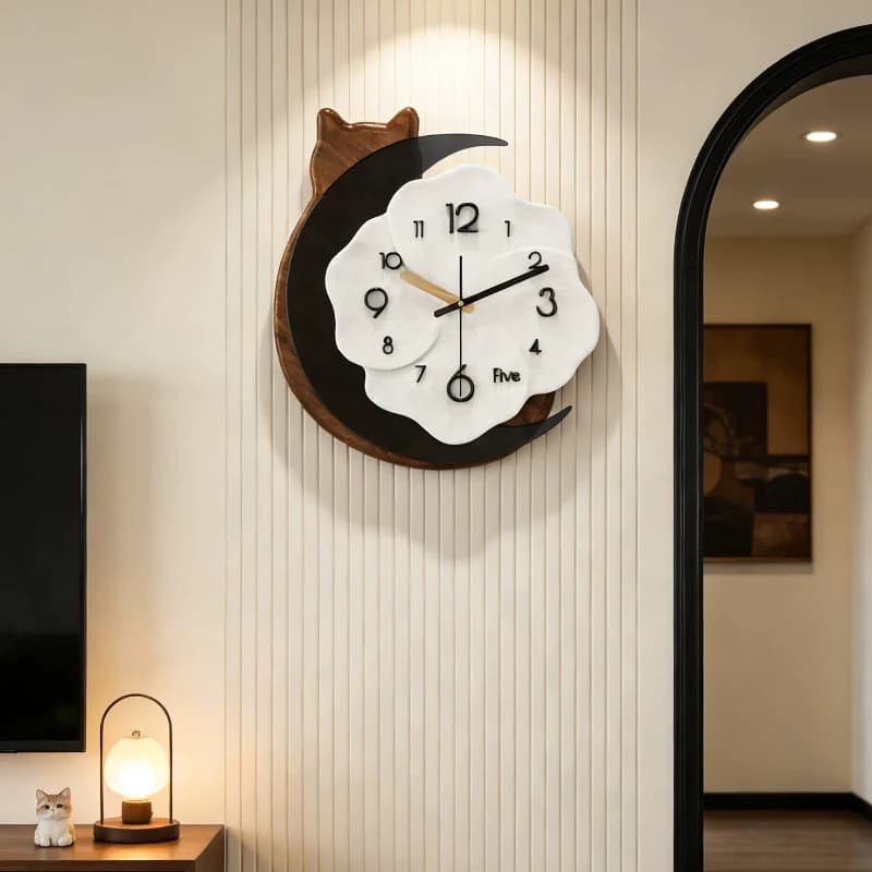 Cartoon Wooden Wall Clock Creative Number Clock Quartz Mute Wall Clock Home Decoration Living Room Watch Room Decoration Gift