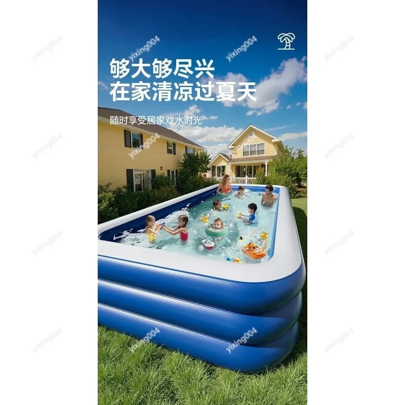 Blue White Circular Inflatable Pool Thickened Durable Family Swimming Pool for Backyard