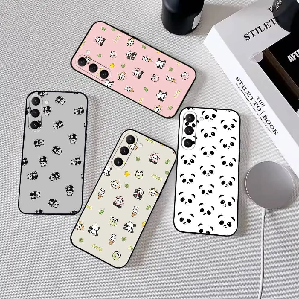 Fashionable Chibi Panda Phone Case For Samsung Galaxy A73,A72,A71,A70,A53,A52,A51,Soft Silicone Black Cover
