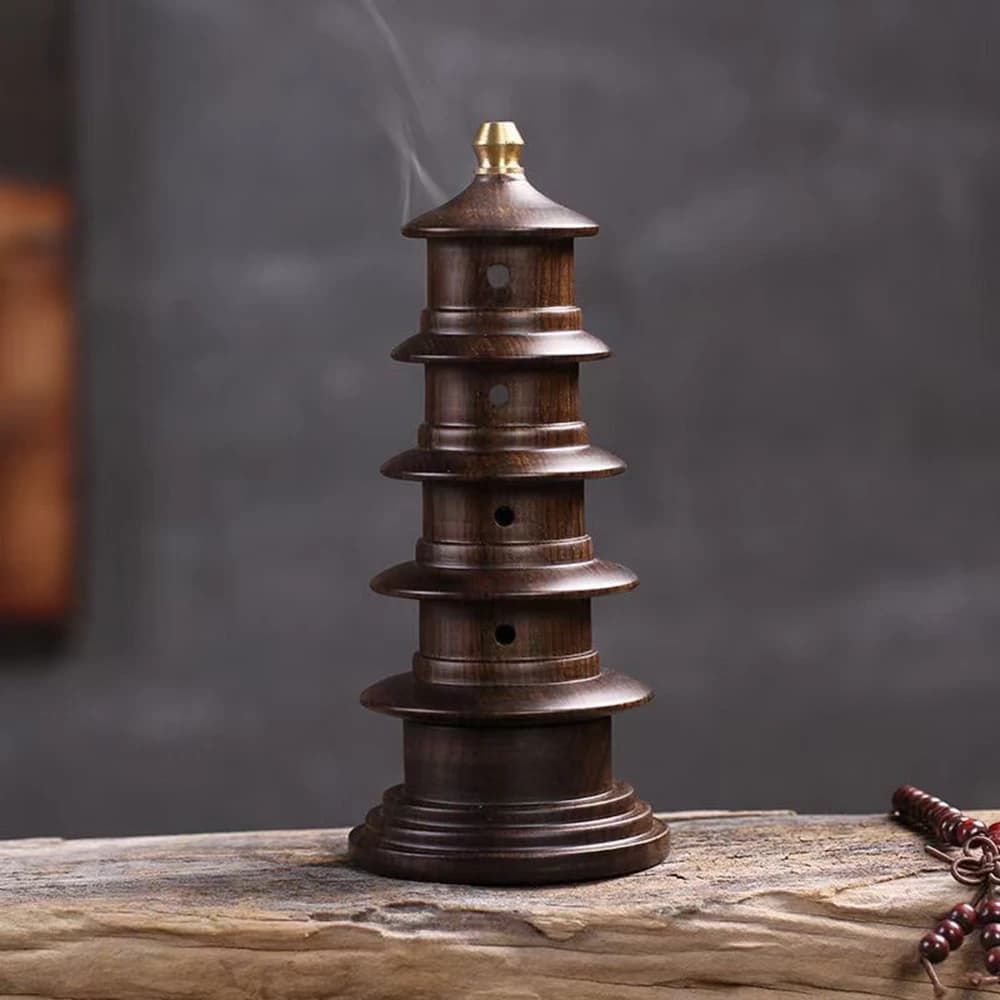 Ebony wood pagoda Incense burner, Solid wood thread incense holder, Vertical Aromatherapy burner, home fragrance ornaments