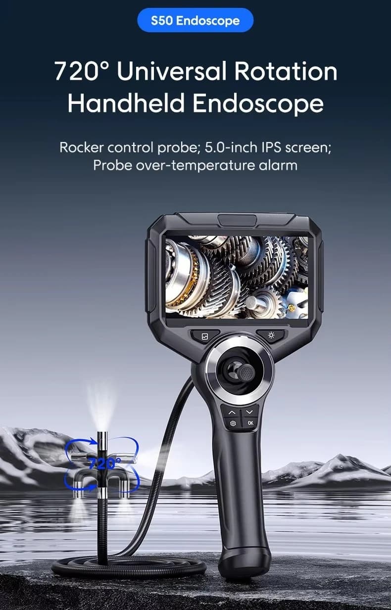 Customizable articulated high-resolution IP67 professional industrial steering endoscope 720 ° 5-inch in-pipe camera 3.9mm