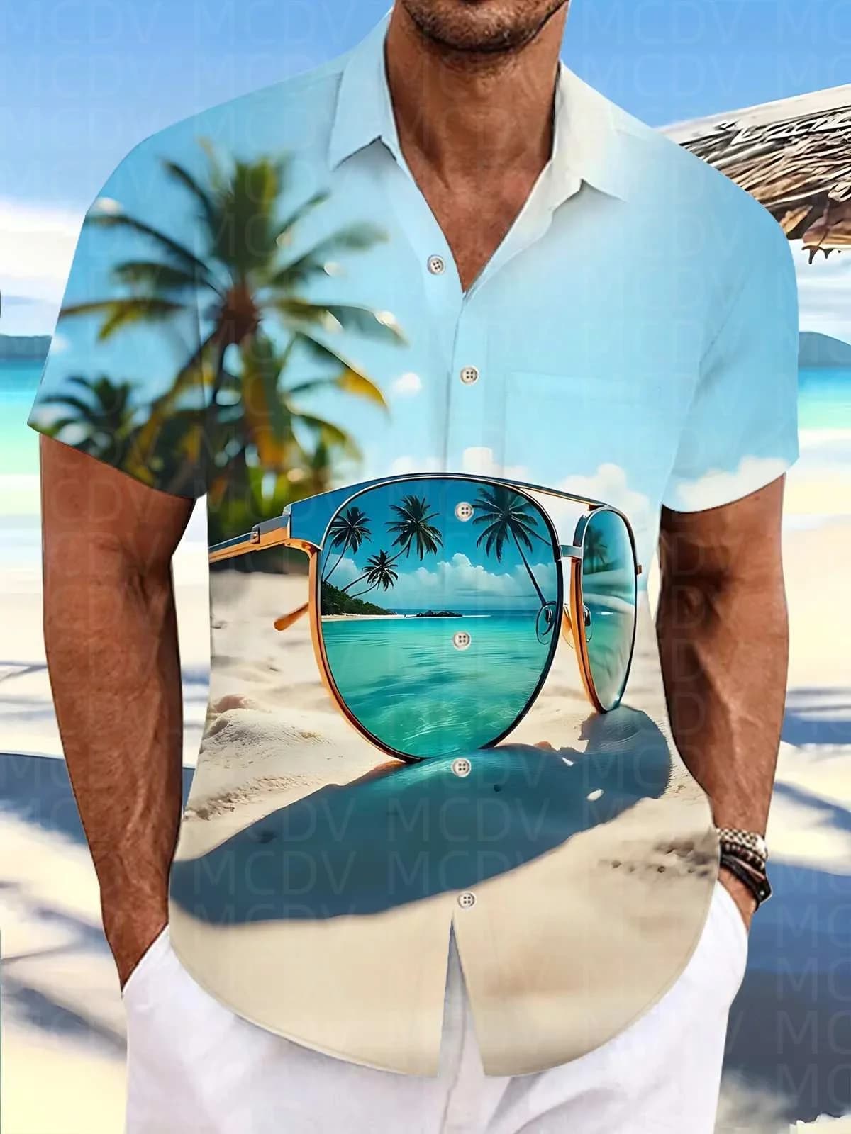 Glass Pattern Men's Hawaiian Shirt Stretch Easy Care Camp Shirt Big Tall