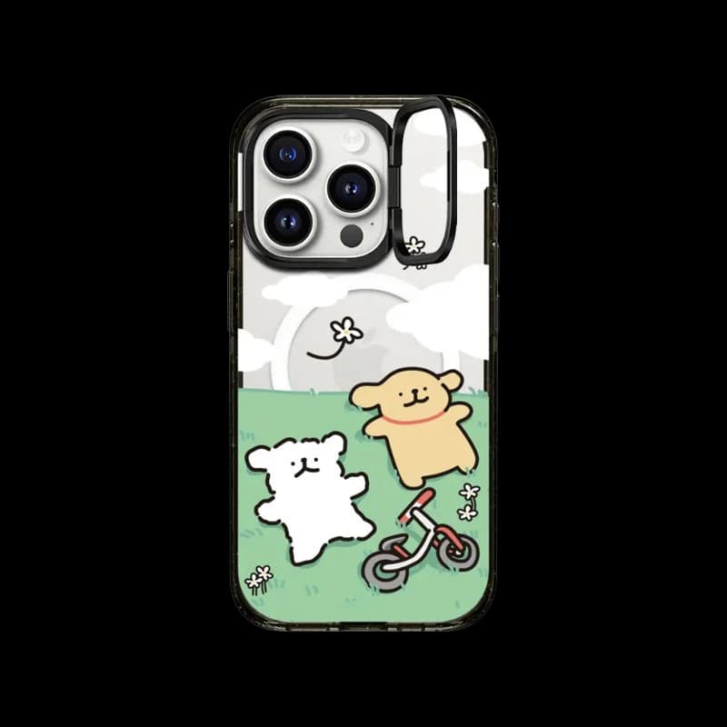 Grassland Companion Dog Lens Ring Stand 2.5 Acrylic Border Protective IPhone Case Cover for 12 13 14 15 16 Pro Max Case