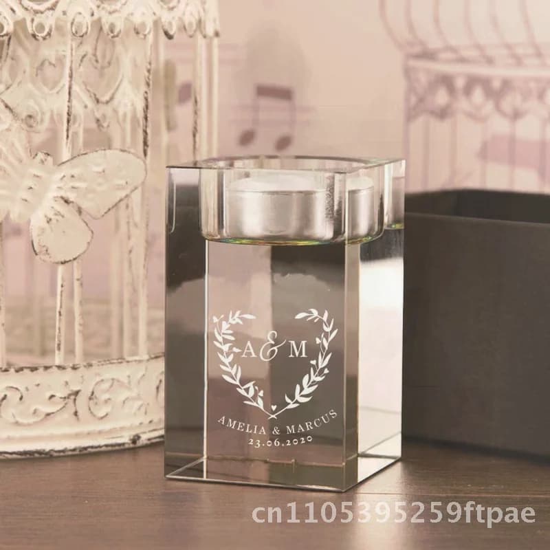 Transparent Glass Candlestick European Style Wedding Party Decor Personalized Laser Craftsmanship Small Medium Large Size