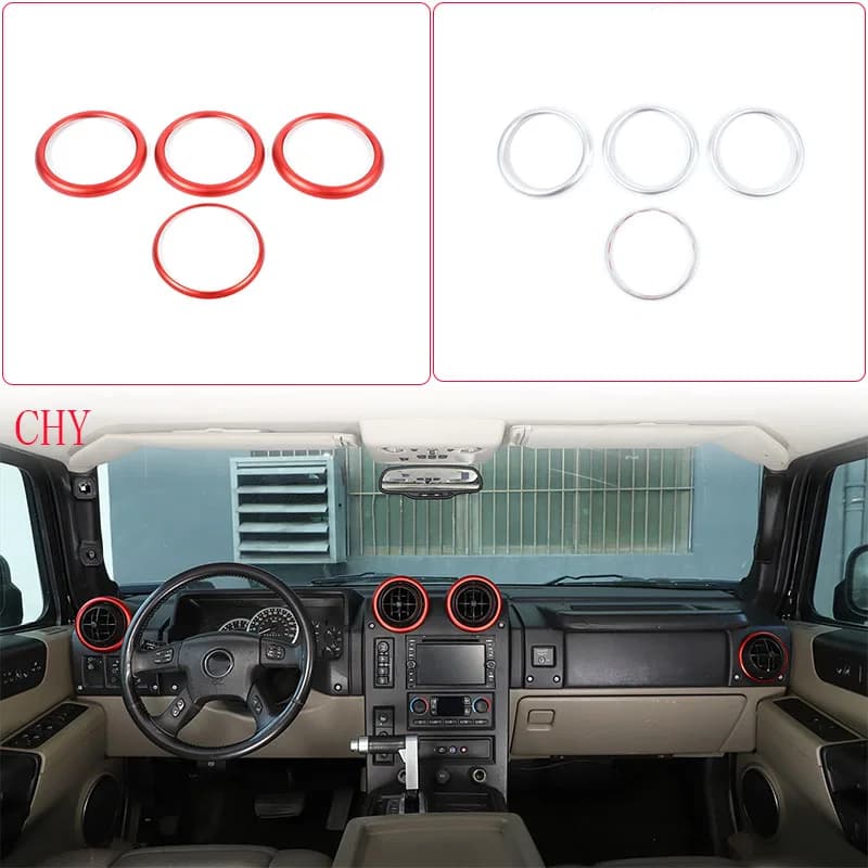 Aluminum Alloy Red For Hummer H2 2003-2007 Car Front Exhaust Air Outlet Ring Decoration Sticker Car Interior Accessories 4Pcs