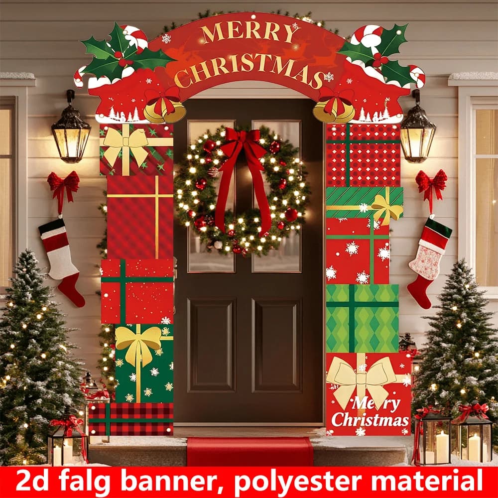 1Set/ 3pcs 2D FLAT Christmas Flag Banners, Party Porch Decoration Banner, Party Photo Booth Props, Merry Christmas Backdrop