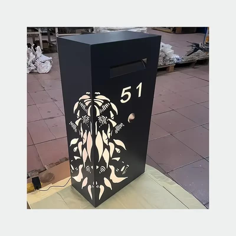 Freestanding Metal Post Box with LED Lighted House Number - Large Capacity