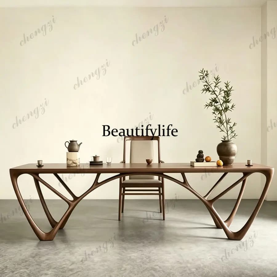 Tea table and chair combination Zen new Chinese-style villa B & B hotel household solid wood tea table