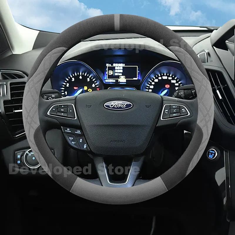 Suede Warm Car Steering Wheel Cover For Ford F-150 F-250 2025 2026 Heating Steering Cover Auto interior Ford F 150 Accessories