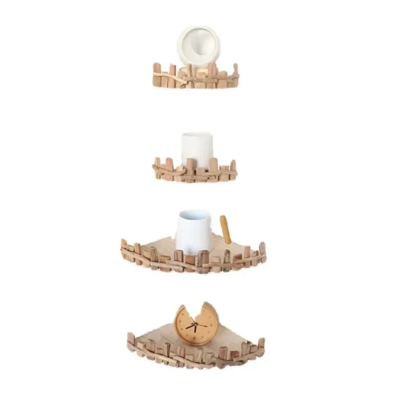 Creative solid wood fan baffle corner rack, wall living room triangular wall hanging kitchen corner storage rack, household
