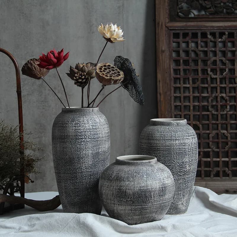 Large Ceramic Vase, Minimalist Tabletop Flower Arrangement Ornament, Living Rooms, Dry Flowers, Vintage Rustic Pot Decor