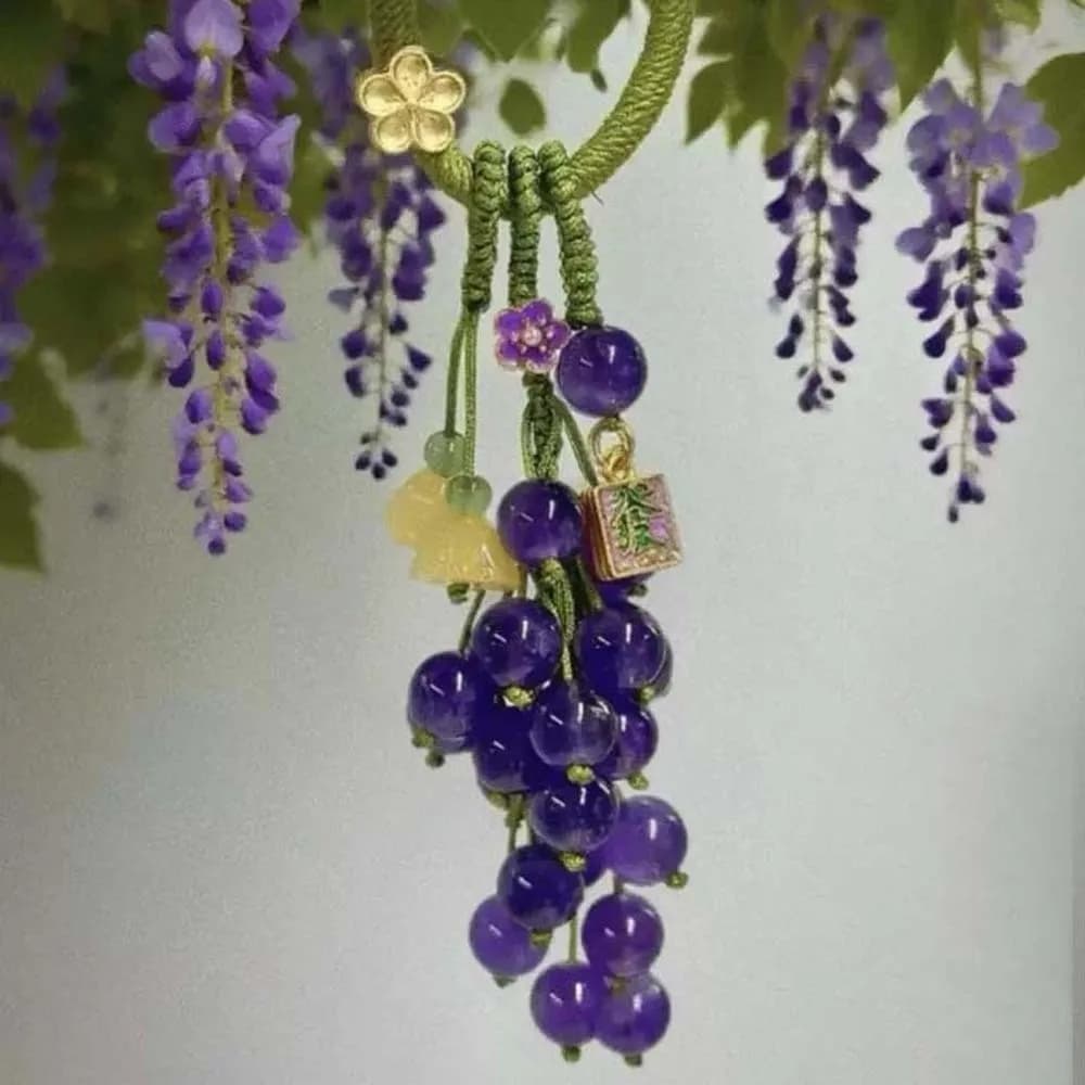 Elegant Grape Cluster Pendant Alloy Green Crystal Grape Phone Chain Flower Polyester Gradient Beads Woven Pendant