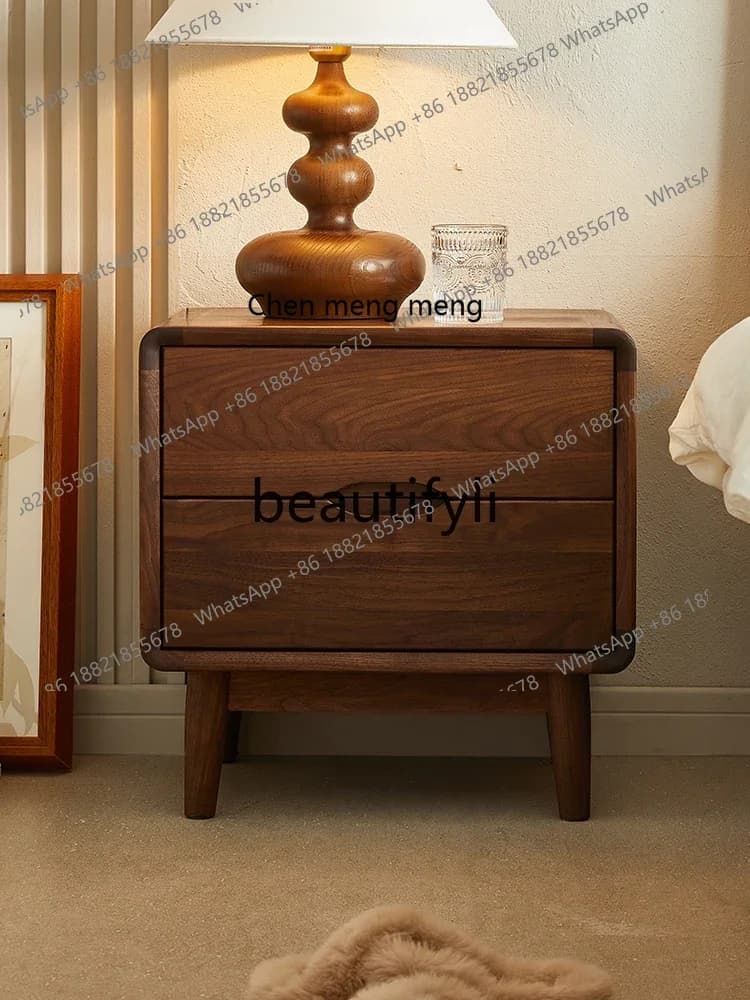 M178 North American black walnut all-solid wood bedside table Nordic creative bedside, simple modern storage cabinet