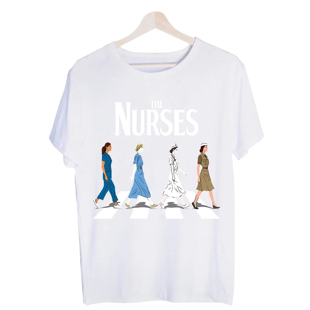 Women's Nurse Silhouette Crosswalk Graphic Tee, Short Sleeve Crew Neck Shirt for Healthcare Professionals and Casual Daily Wear