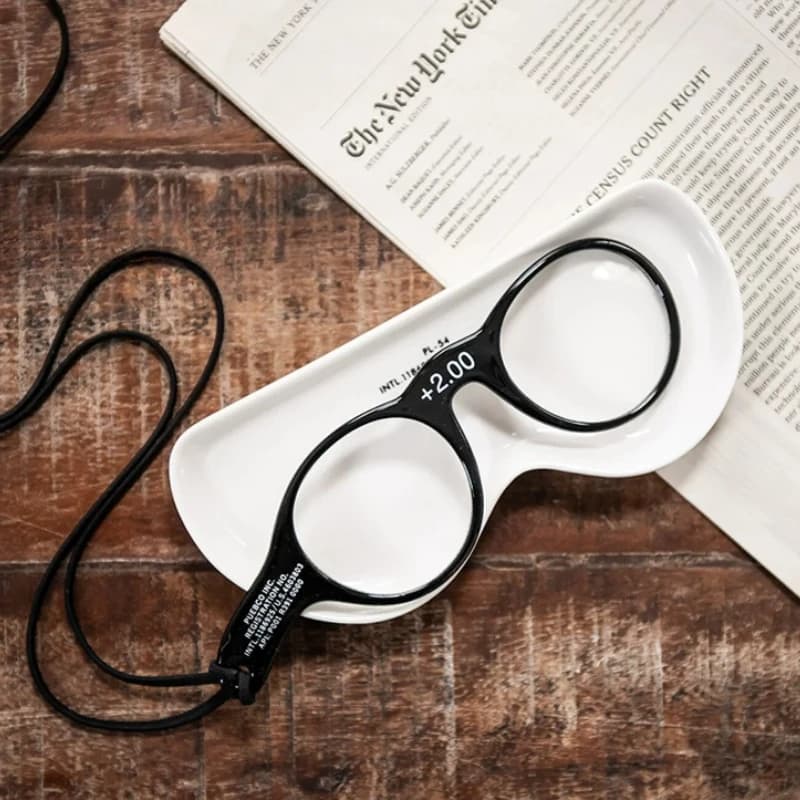 2X Stylish Retro-inspired Portable Magnifying Glass Shaped Like Black Eyeglasses with a Lanyard Magnifier Helping Hands Loupe