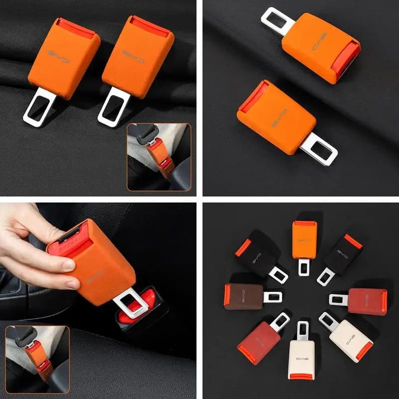 BYD Logo 2Pcs Thick Suede Seatbelt Buckle Extender For Atto 3 Seal Dolphin Han Tang Song Yuan Safety Belt Extension Trim Parts
