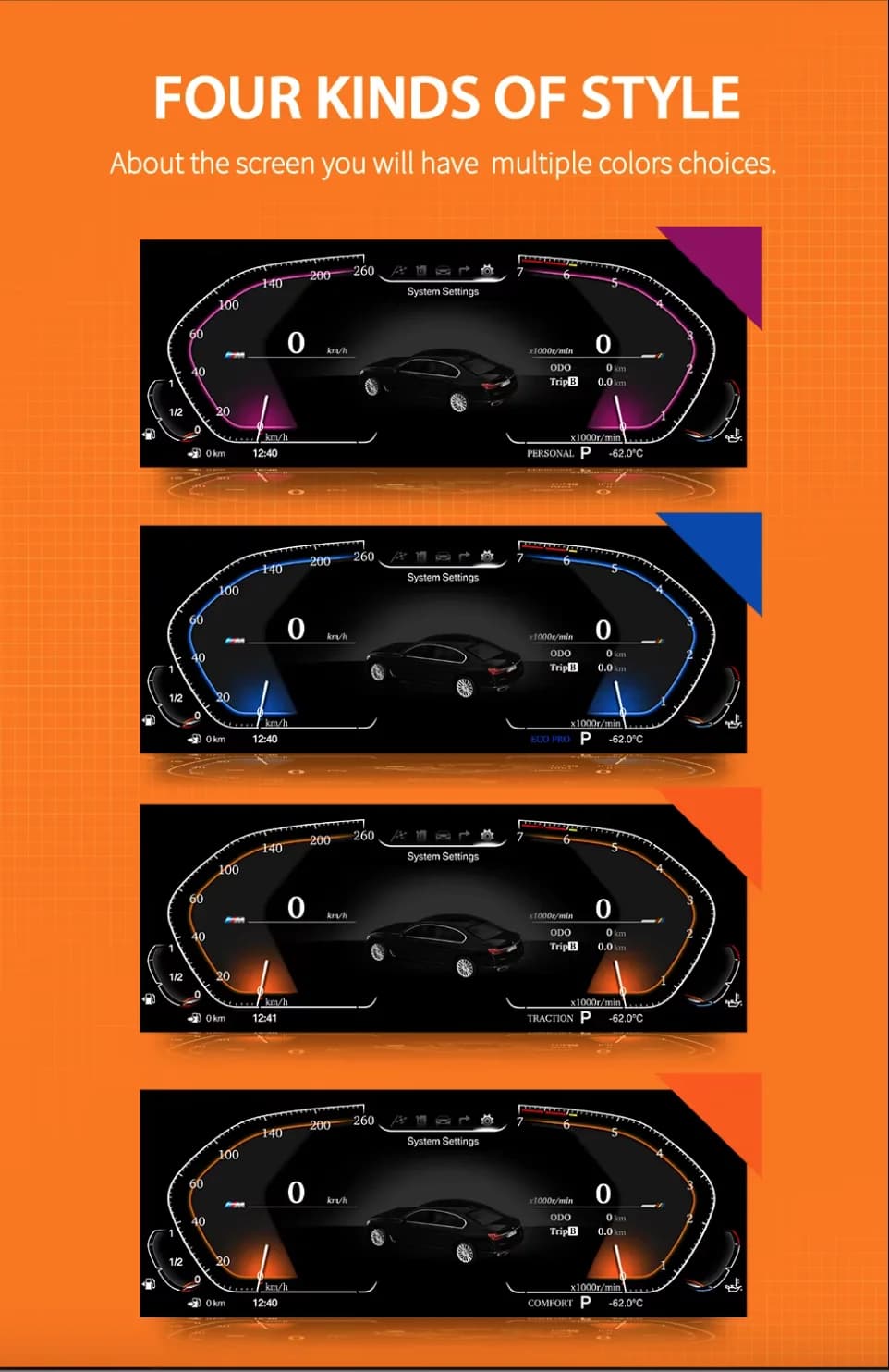 Latest 12.3'' 1920x720 HD Capacitive Touch Screen Digital LCD Dashboard For 3 Series E90/E91/E92/E93 Cluster Speedometer