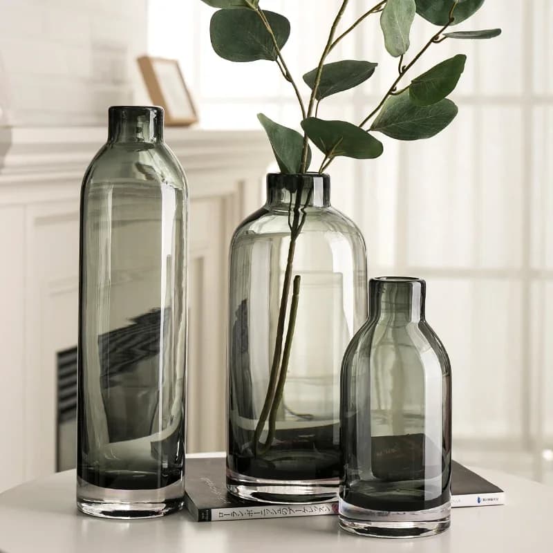 Glass Vase Europe Grey Transparent Flower Vase Retro Macetas Vases Room Decoration Bottle Jarrones вазы pot de fleur Vases