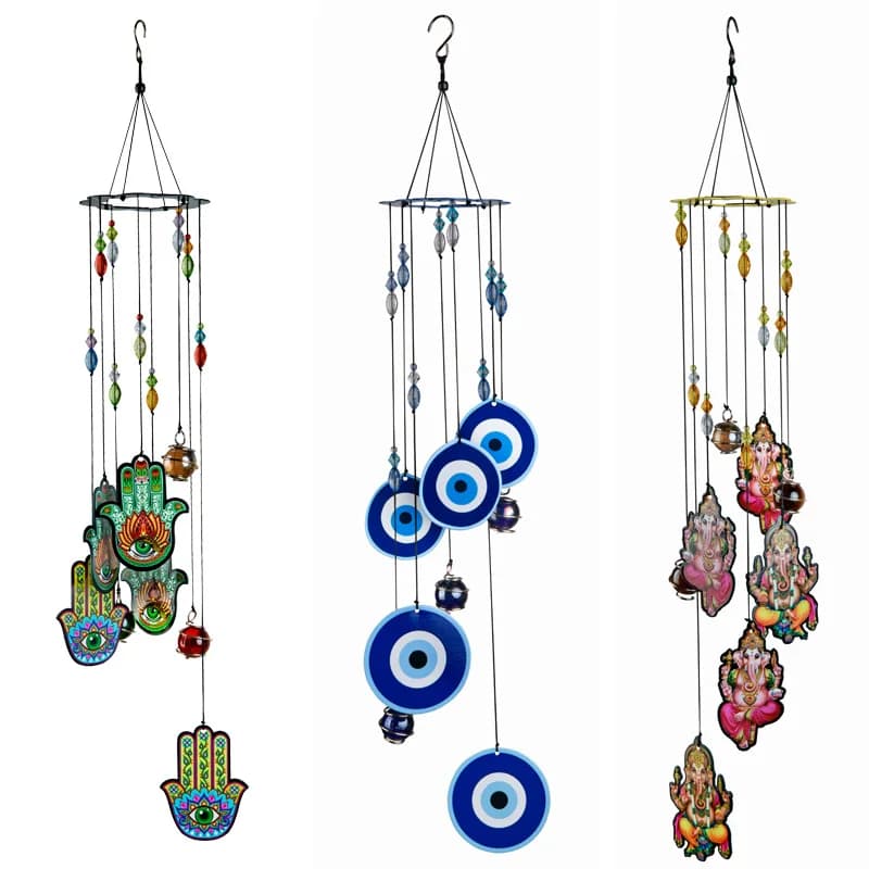 Fatima Palm Lotus Mandala Nazar Boncuğu Demon Eye Metal Crystal Ball Wind Chimes Amulet Eliminate Doom Feng Shui Hanging Decor