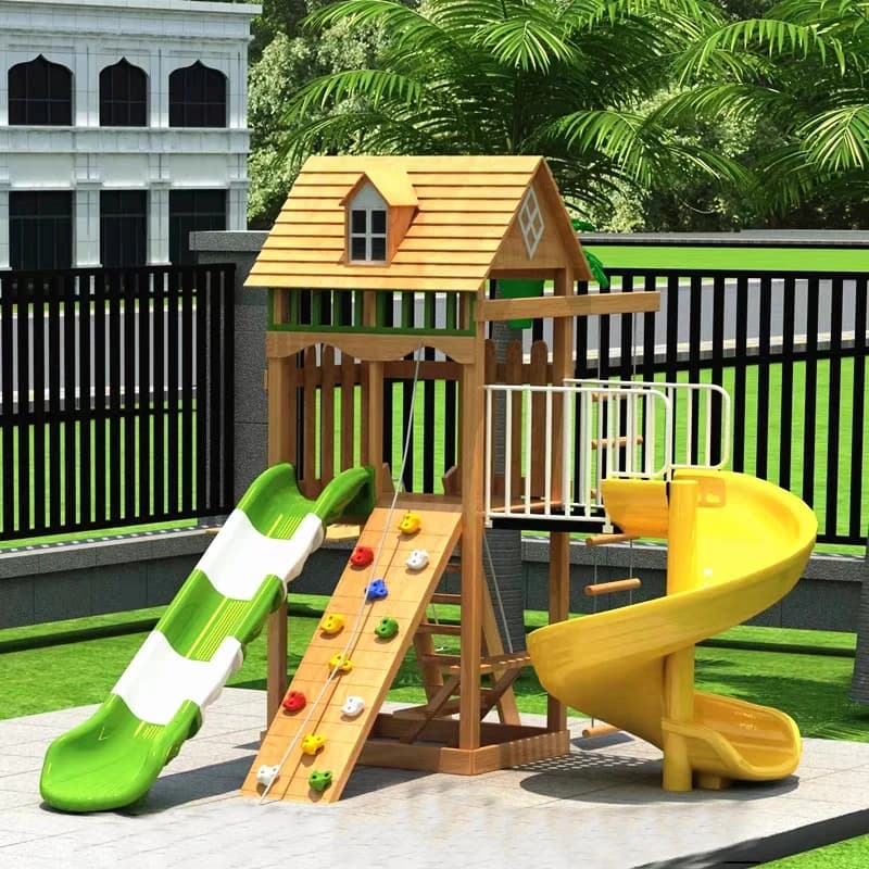 Large outdoor huanghuali wooden children's courtyard multi-functional slide swing game house combination parent-child toy