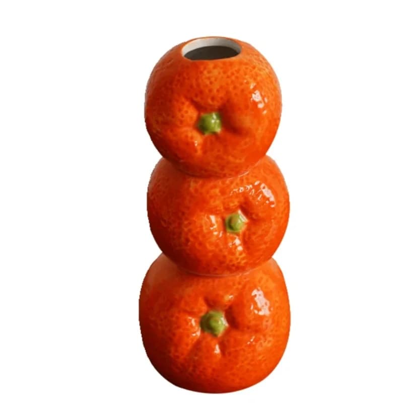 Colorful hand-painted fruit shape retro ceramic vase, lemon strawberry orange flower device