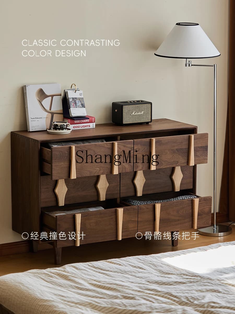 C black walnut retro door entrance, living room, bedroom, bedside storage, drawer cabinet
