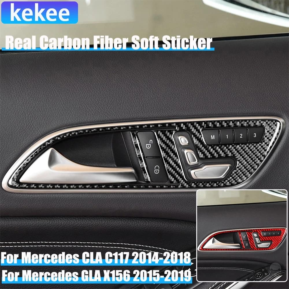 Real Carbon Fiber Car Accessories Door Handle Panel Trim Cover Soft Sticker For Mercedes CLA C117 2014-2018 GLA X156 2015-2019