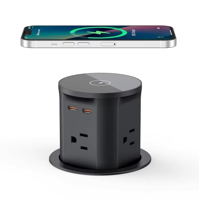 Home and office smart kitchens Hydraulic pop-up power socket Tower lift socket with wireless charger 4AC 2USB