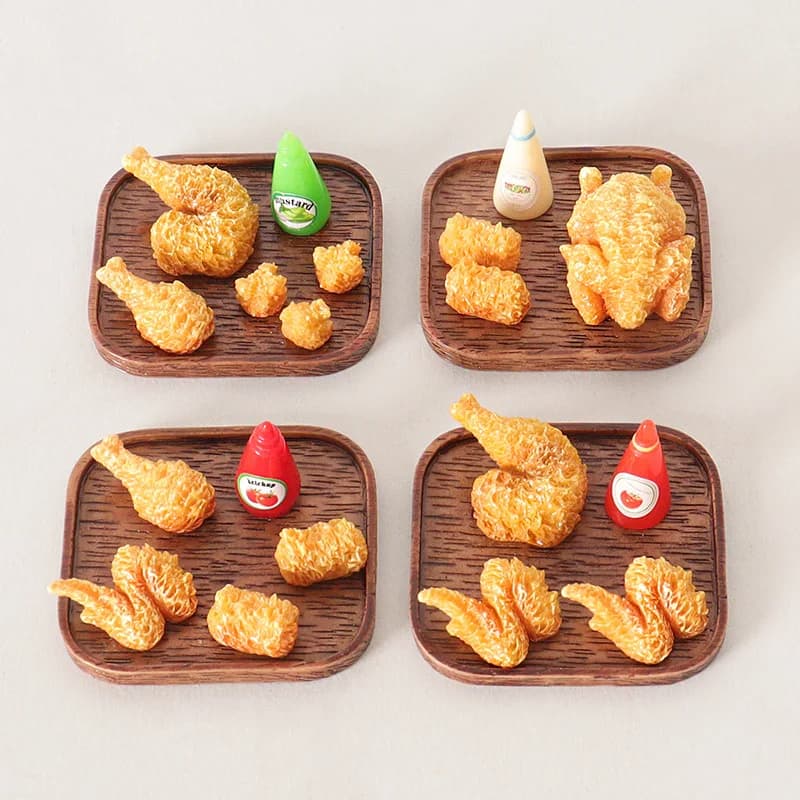 1set Dollhouse Mini Chicken Platter with Jam Drumsticks Wings Model Ornament DIY Miniature Food Play Decoration Desktop Decor