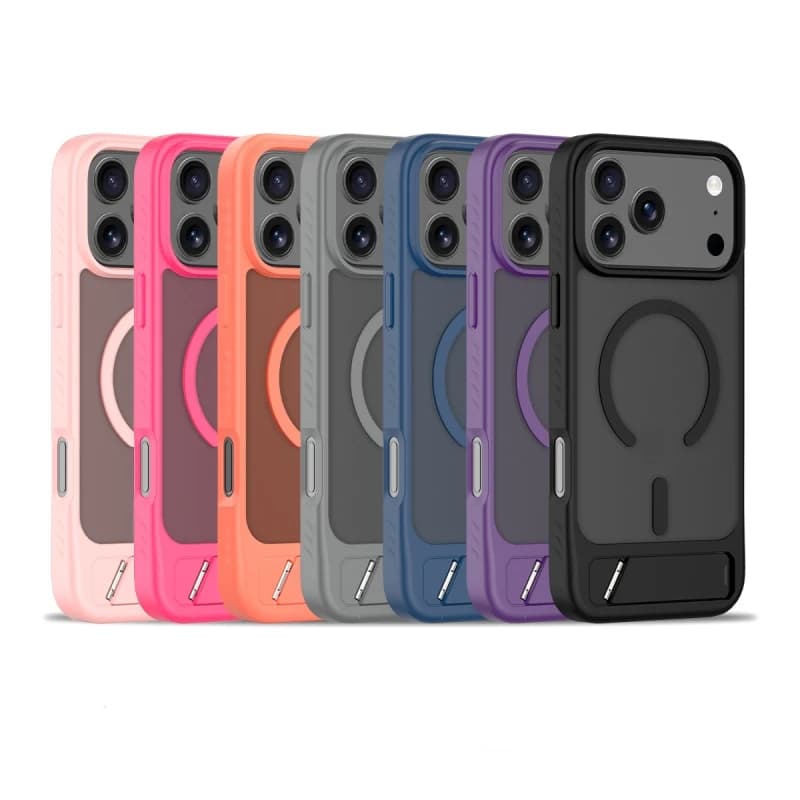 For iPhone 14 15 16 Cover case with Holder Foldable Stand for iPhone 17 Pro Max Transparent Hard purple Phone case