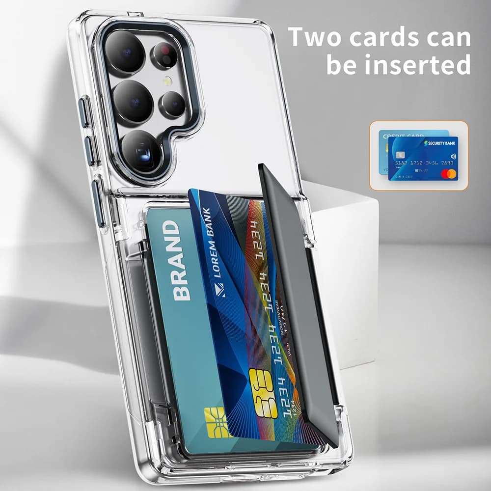 Flip Card Holder Transparent Phone Case For Samsung Galaxy S26 S25 S24 S23 S22 Ultra  Cover Metal Hinge 2-in-1 Shockproof Fundas