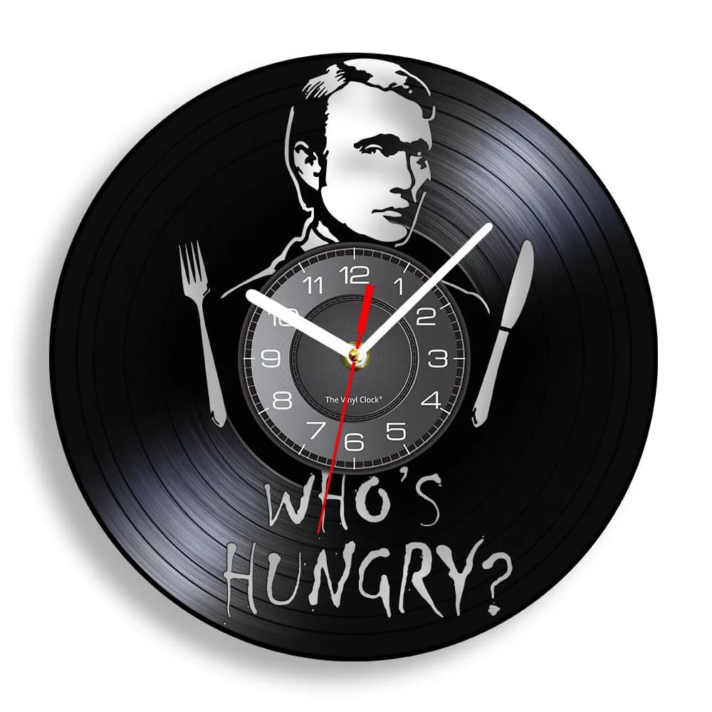 Menddy Hannibal Lecter Fictional Character Vinyl Record Wall Clock Who's Hungry Serial Killer Memorial Handmade Art Horror Clock